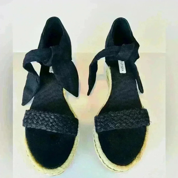 Tommy Hilfiger Espadrille Wedge Plaid Ankle Tie Heeled Sandals - Picture 1 of 6